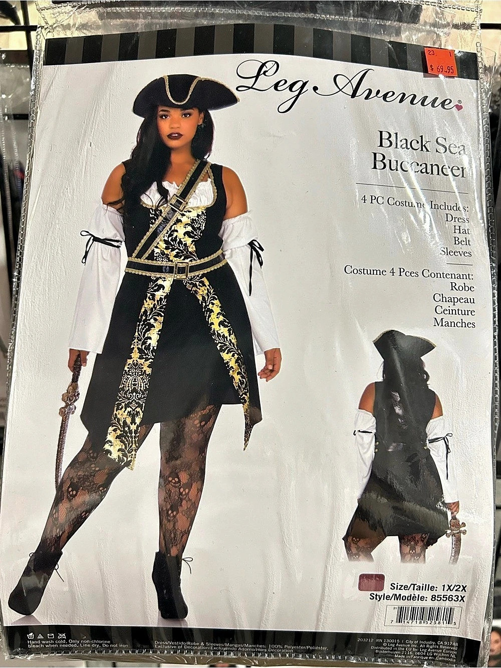 Leg Avenue Black Sea Buccaneer Women's Black Pirate Costume 1X/2X NWT